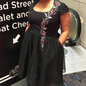 Tulle and Flowered Midi Dress